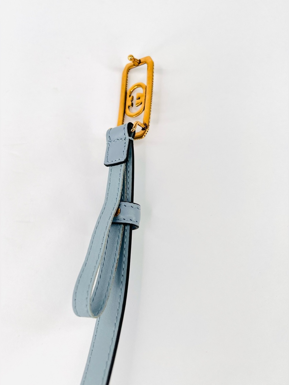 Gucci Skinny Blue Leather Belt With Interlocking G Logo Buckle Size 32 cm - 80" - Picture 8 of 10